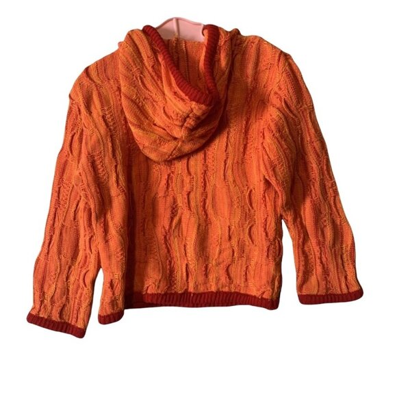 Vintage Neon Orange Knit 100% Acrylic Hooded Sweater 4T - Picture 4 of 6